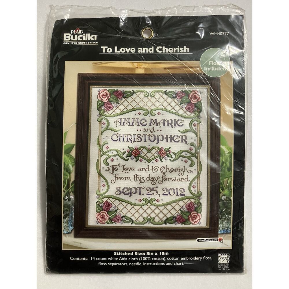 Bucilla Plaid Counted Cross Stitch Kit WM40777 To Love and Cherish Wedding Date